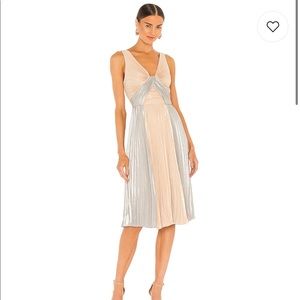 Like New BCBG Pleated Mini Dress in Metallic Gold Combo Size 4